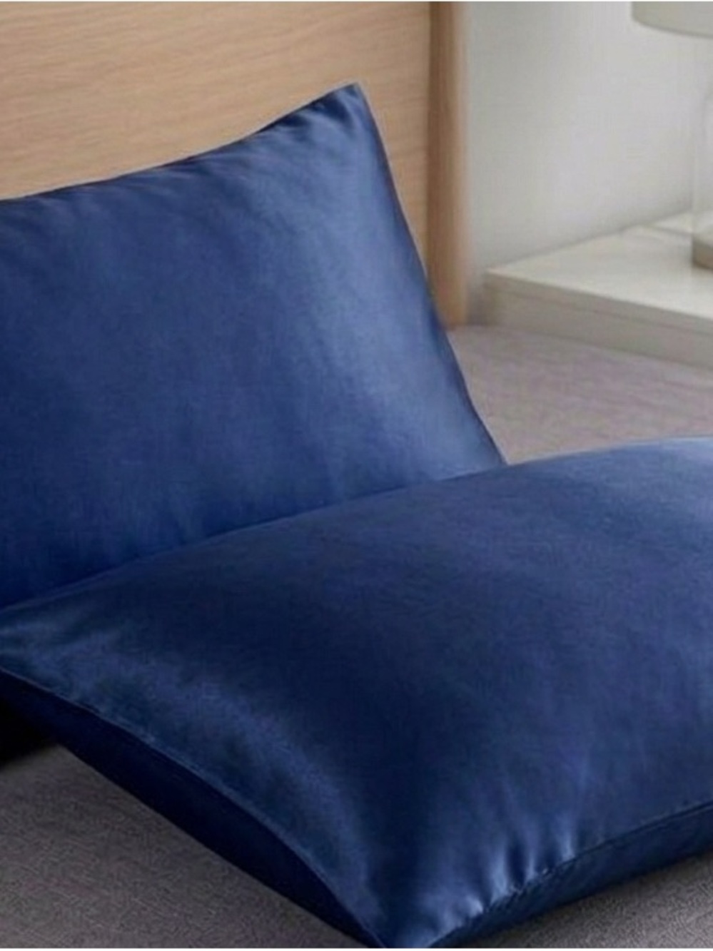 Soft Navy Blue Satin Pillowcase Pair - King Size